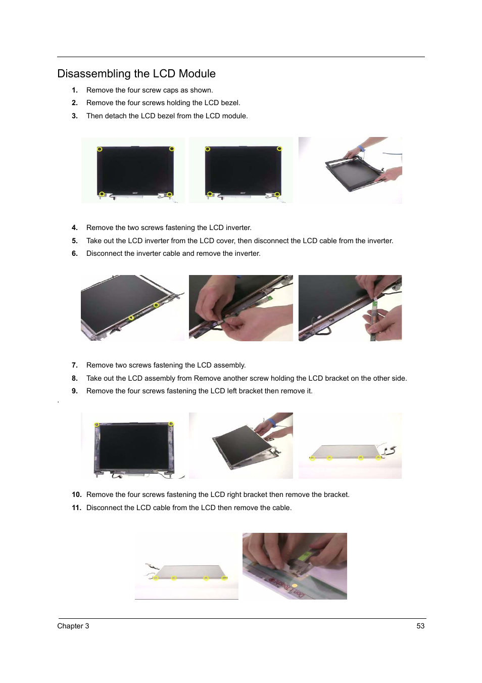 Disassembling the lcd module | Acer 2410 User Manual | Page 59 / 92