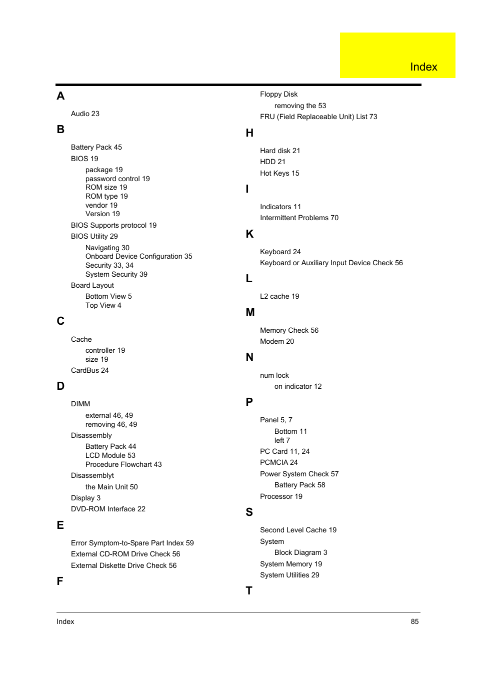 Tindex | Acer 2410 User Manual | Page 90 / 92