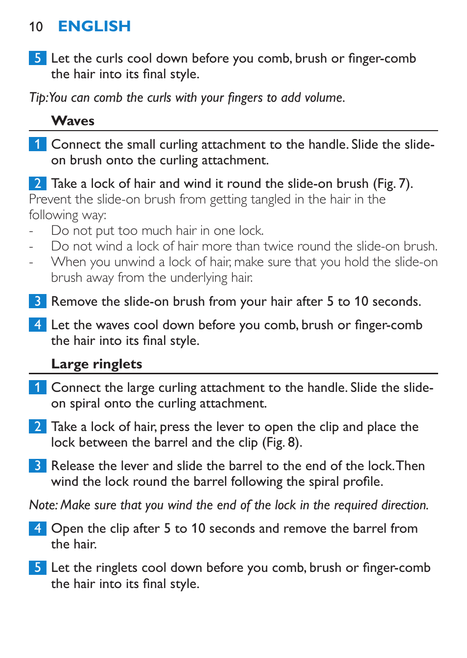 Waves, Large ringlets | Philips Brosse multi-styles User Manual | Page 10 / 148