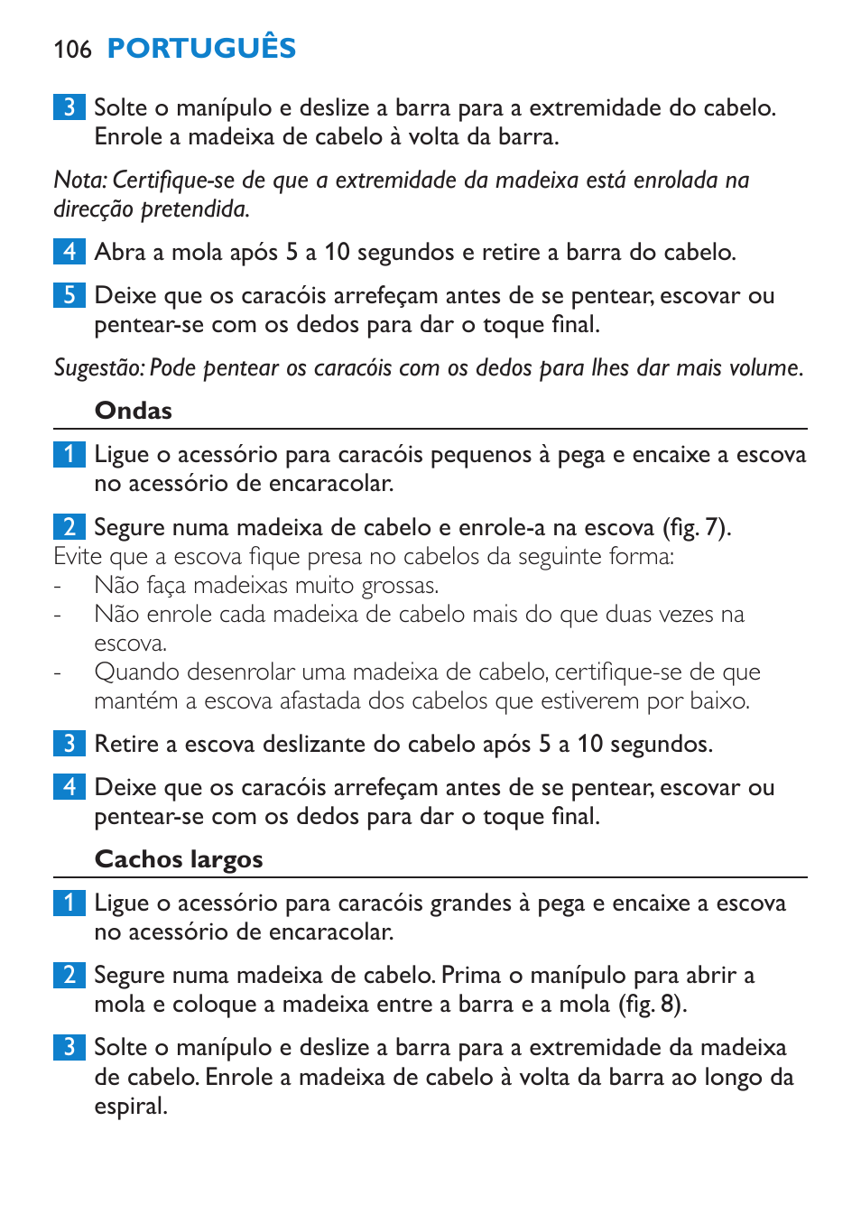 Ondas, Cachos largos | Philips Brosse multi-styles User Manual | Page 106 / 148