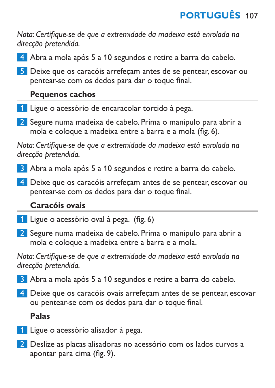 Pequenos cachos, Caracóis ovais, Palas | Philips Brosse multi-styles User Manual | Page 107 / 148
