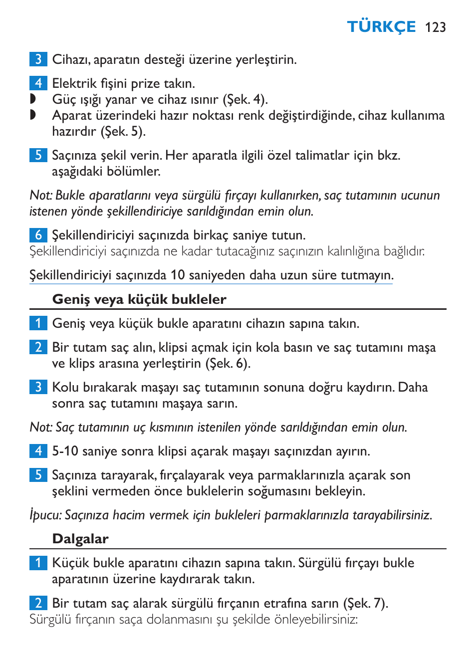 Geniş veya küçük bukleler, Dalgalar | Philips Brosse multi-styles User Manual | Page 123 / 148