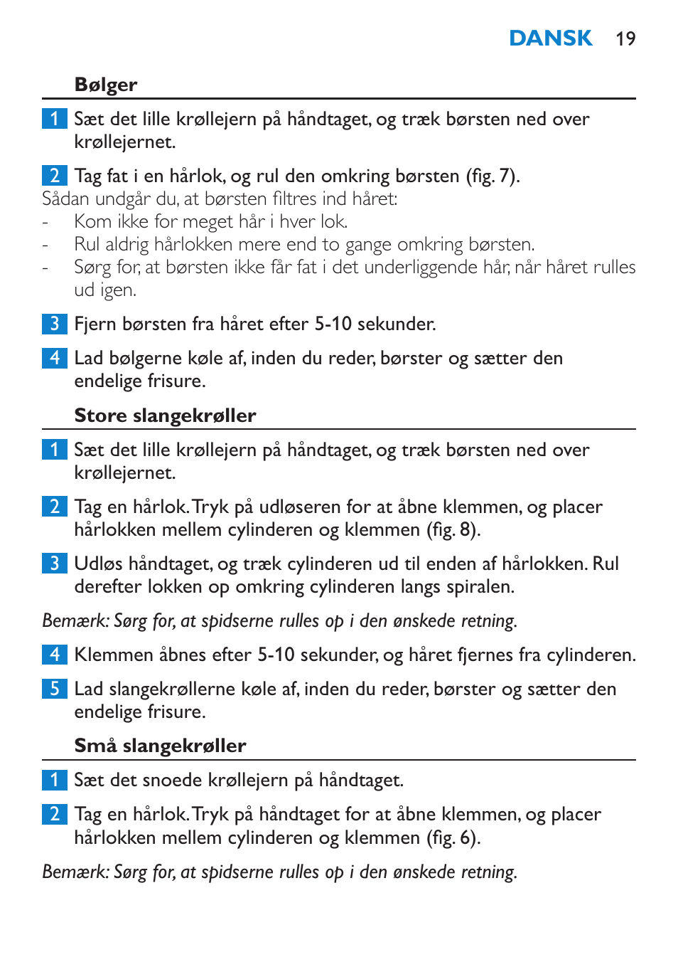 Bølger, Store slangekrøller, Små slangekrøller | Philips Brosse multi-styles User Manual | Page 19 / 148