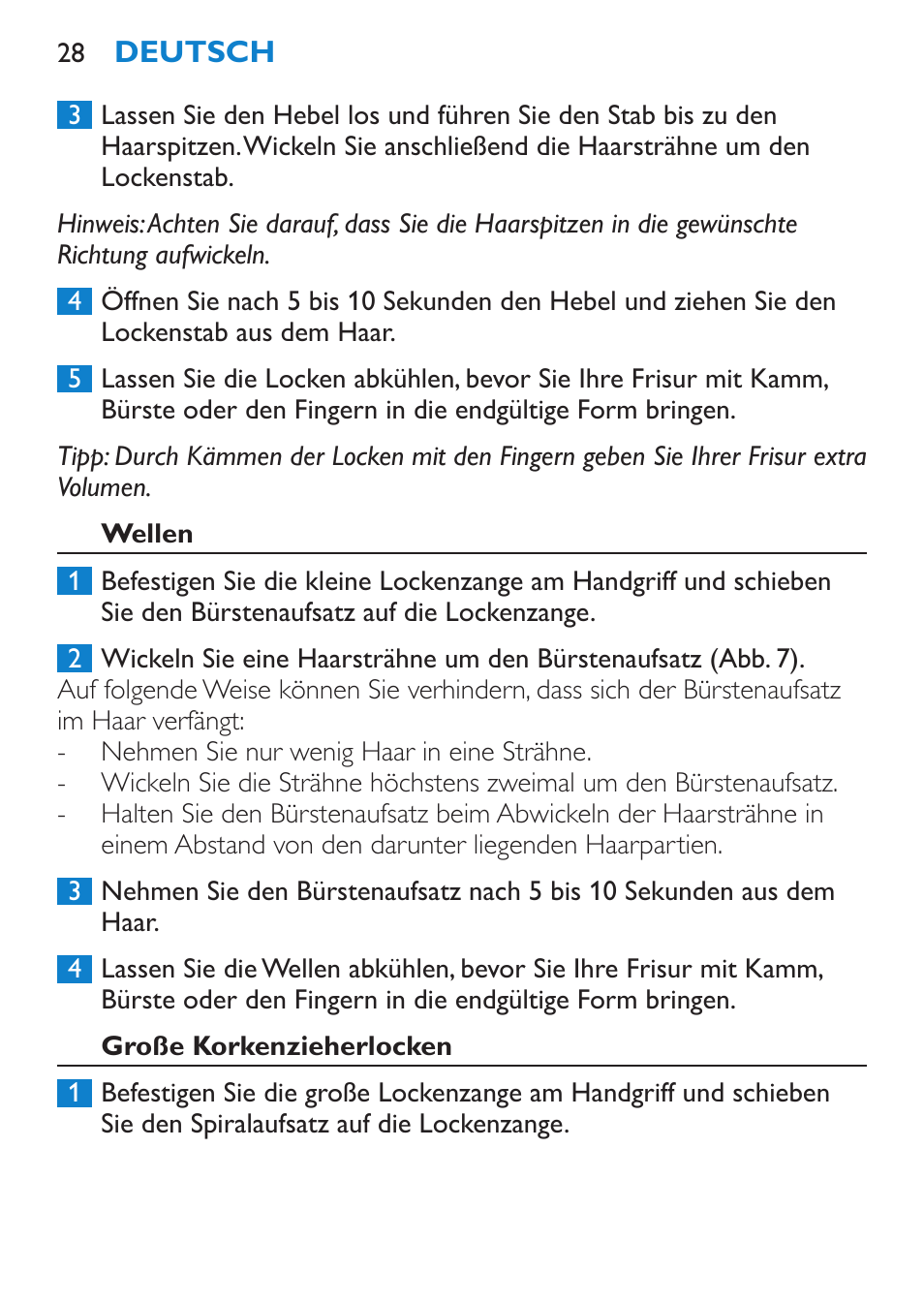 Wellen, Große korkenzieherlocken | Philips Brosse multi-styles User Manual | Page 28 / 148
