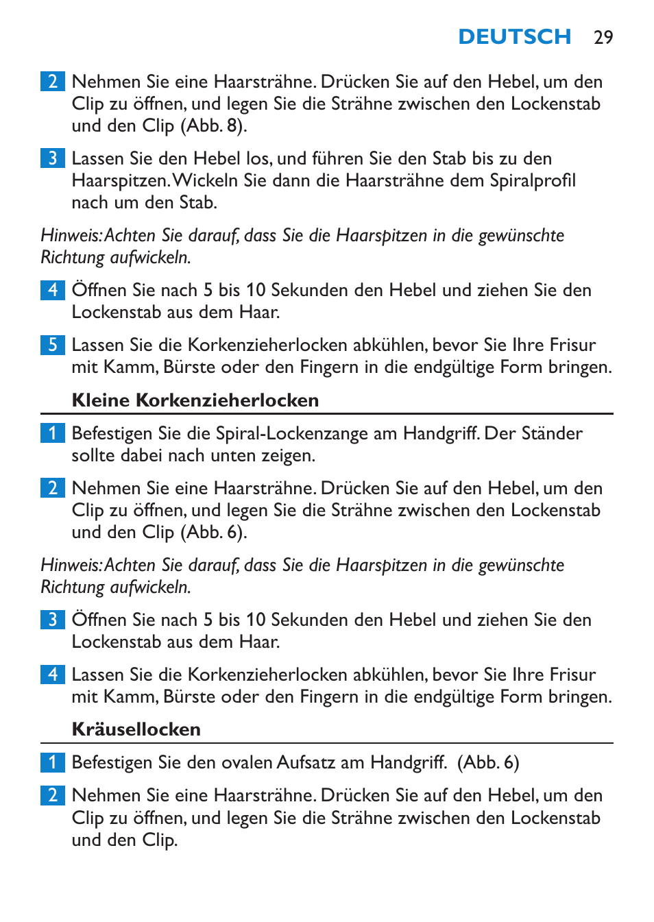 Kleine korkenzieherlocken, Kräusellocken | Philips Brosse multi-styles User Manual | Page 29 / 148