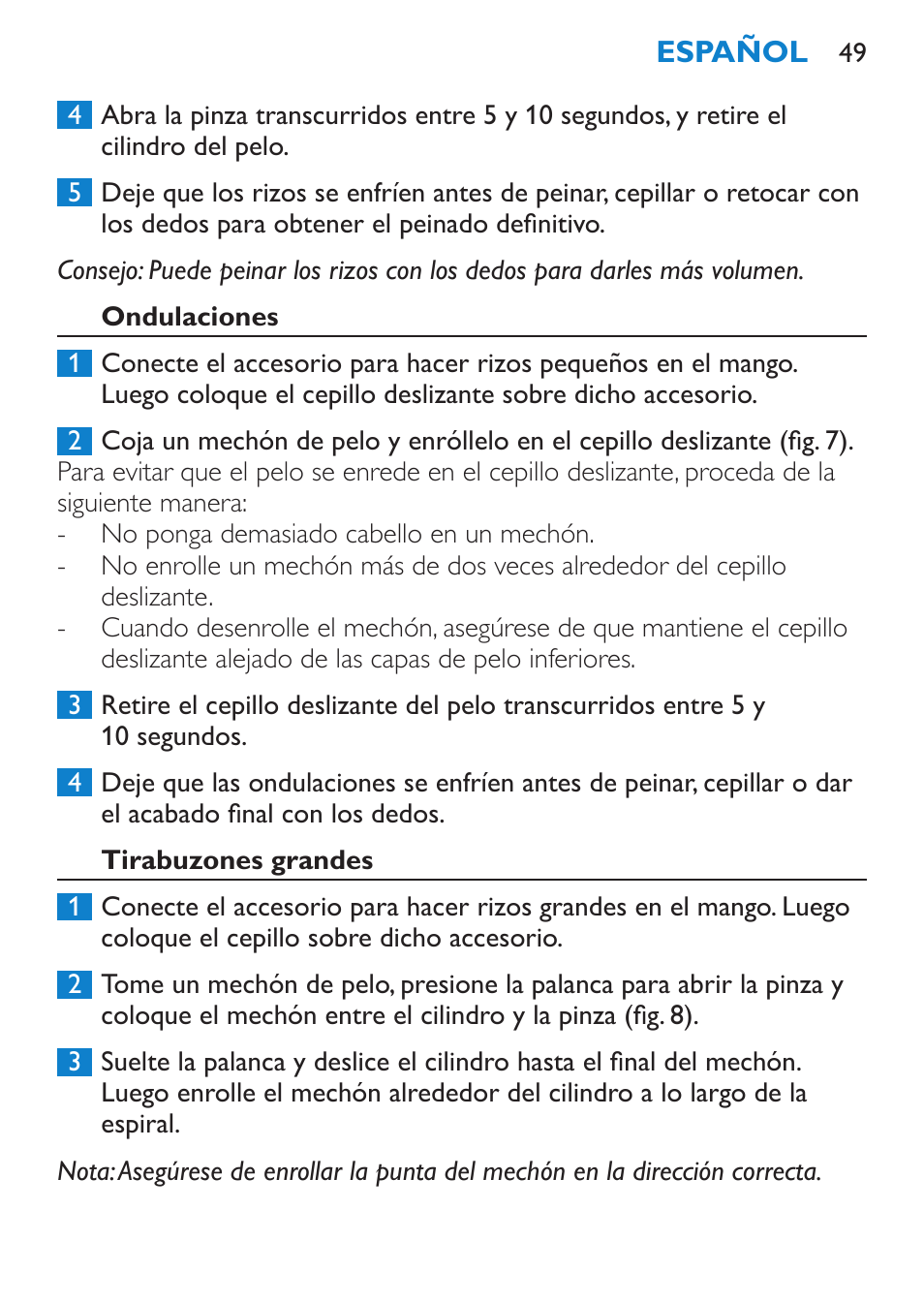 Ondulaciones, Tirabuzones grandes | Philips Brosse multi-styles User Manual | Page 49 / 148