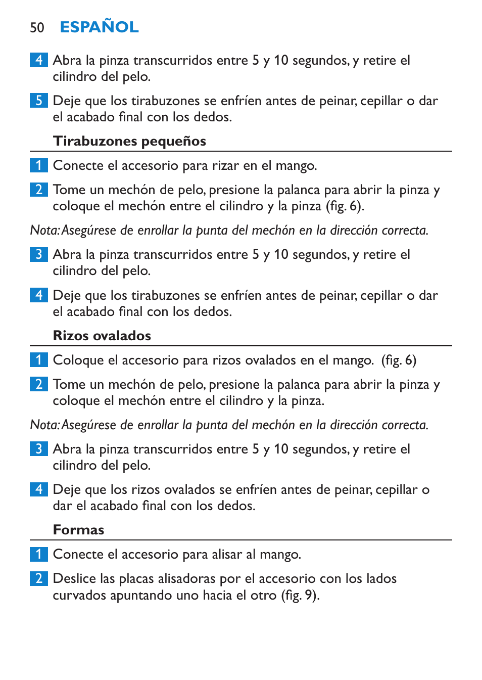Tirabuzones pequeños, Rizos ovalados, Formas | Philips Brosse multi-styles User Manual | Page 50 / 148