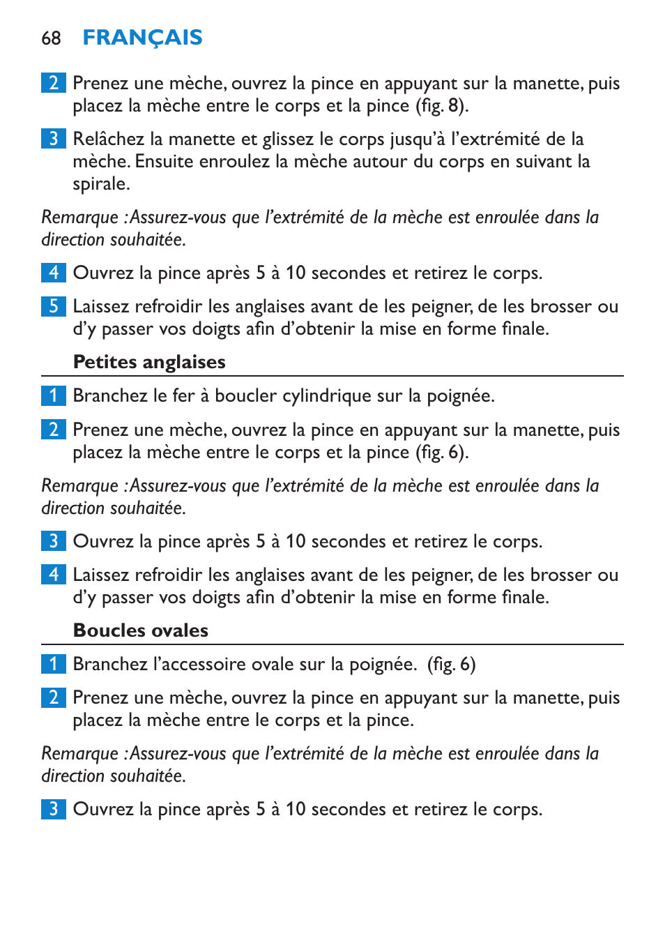 Petites anglaises, Boucles ovales | Philips Brosse multi-styles User Manual | Page 68 / 148