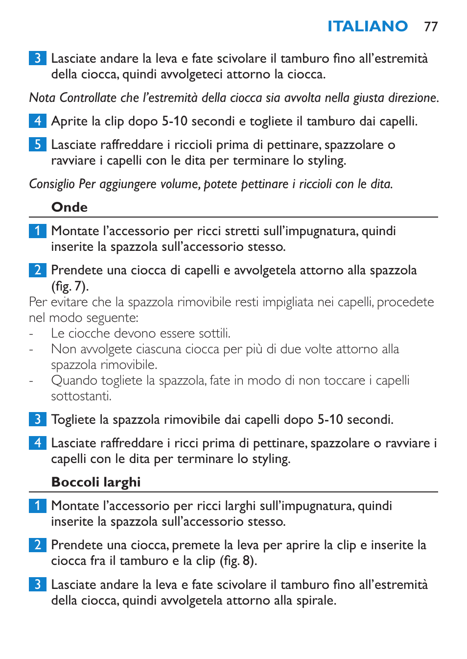 Onde, Boccoli larghi | Philips Brosse multi-styles User Manual | Page 77 / 148