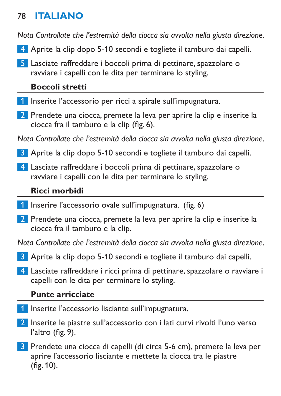 Boccoli stretti, Ricci morbidi, Punte arricciate | Philips Brosse multi-styles User Manual | Page 78 / 148