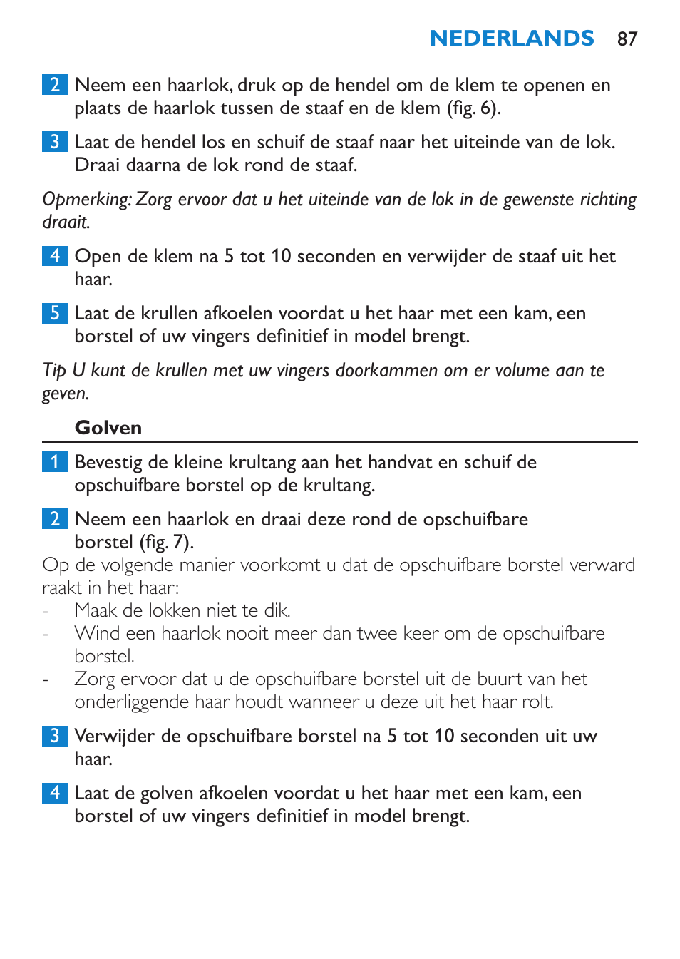 Golven | Philips Brosse multi-styles User Manual | Page 87 / 148