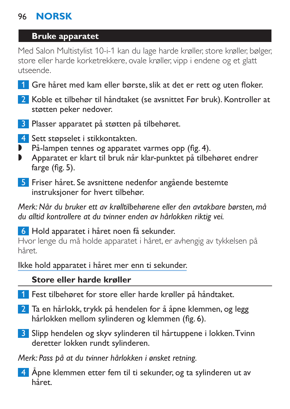 Bruke apparatet, Store eller harde krøller | Philips Brosse multi-styles User Manual | Page 96 / 148