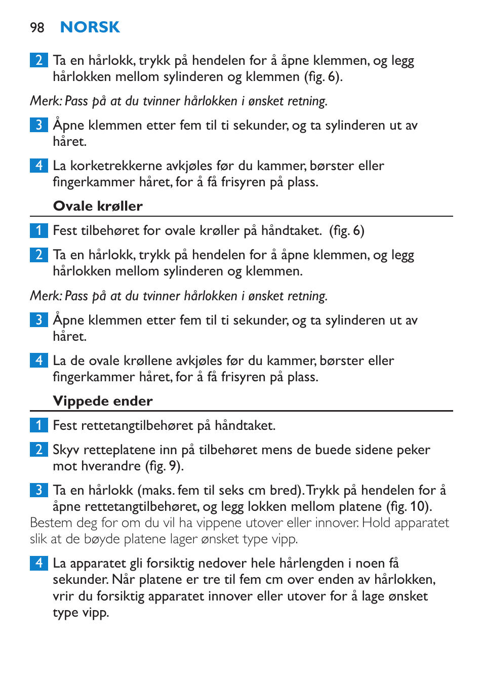 Ovale krøller, Vippede ender | Philips Brosse multi-styles User Manual | Page 98 / 148