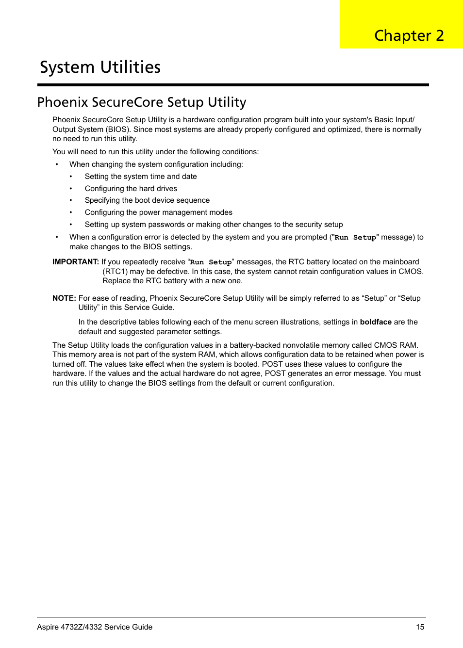 Phoenix securecore setup utility, System utilities, Chapter 2 | Phoe | Acer 4732Z/4332 User Manual | Page 23 / 103
