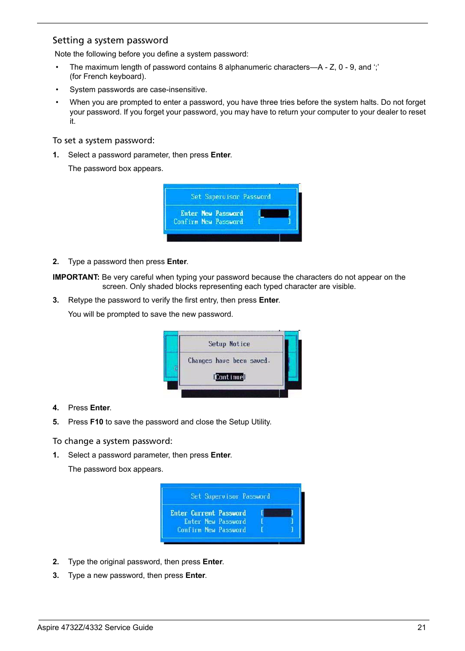 Setting a system password | Acer 4732Z/4332 User Manual | Page 29 / 103