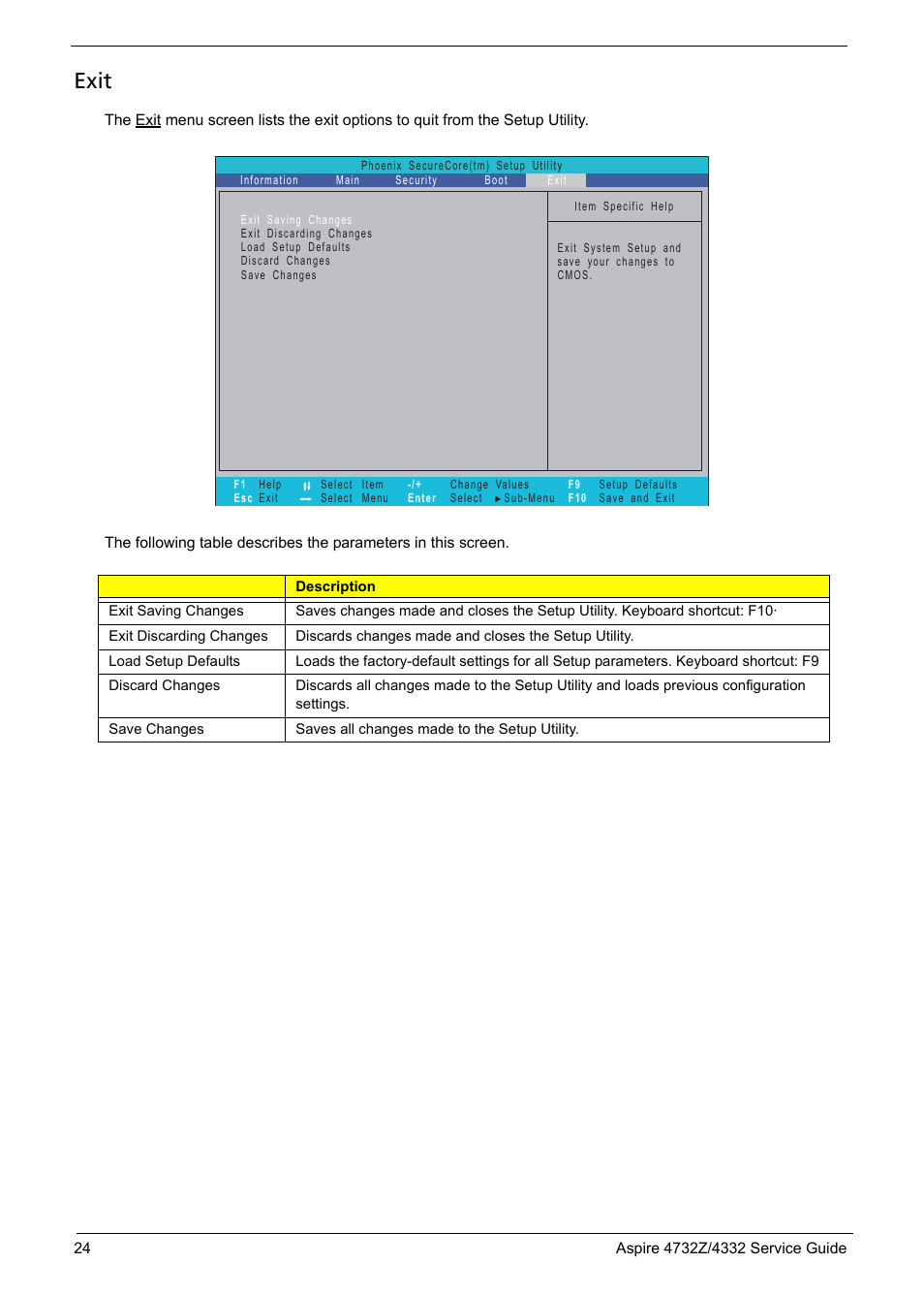 Exit | Acer 4732Z/4332 User Manual | Page 32 / 103