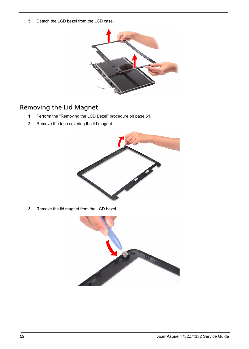 Removing the lid magnet | Acer 4732Z/4332 User Manual | Page 60 / 103