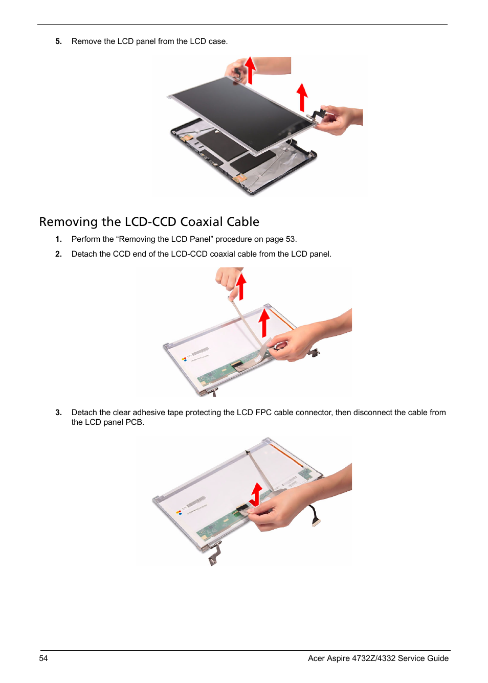 Removing the lcd-ccd coaxial cable | Acer 4732Z/4332 User Manual | Page 62 / 103