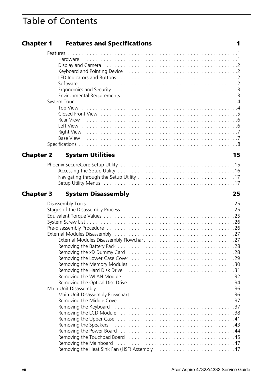 Acer 4732Z/4332 User Manual | Page 7 / 103