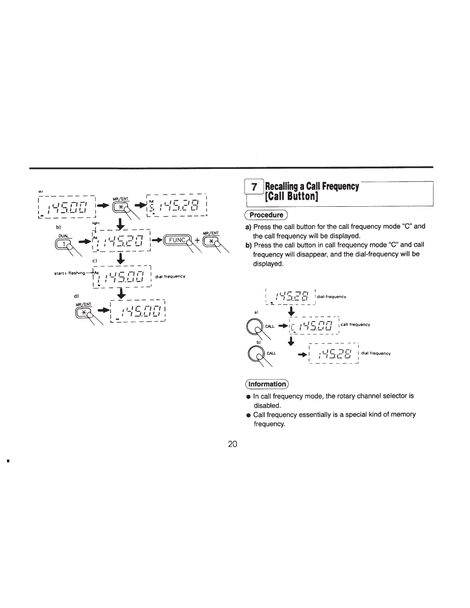 7 recalling a call frequency [call button, 7) recalling a call frequency, B,cu ¡-►l^^+o | ADI Systems AT-201 User Manual | Page 21 / 58