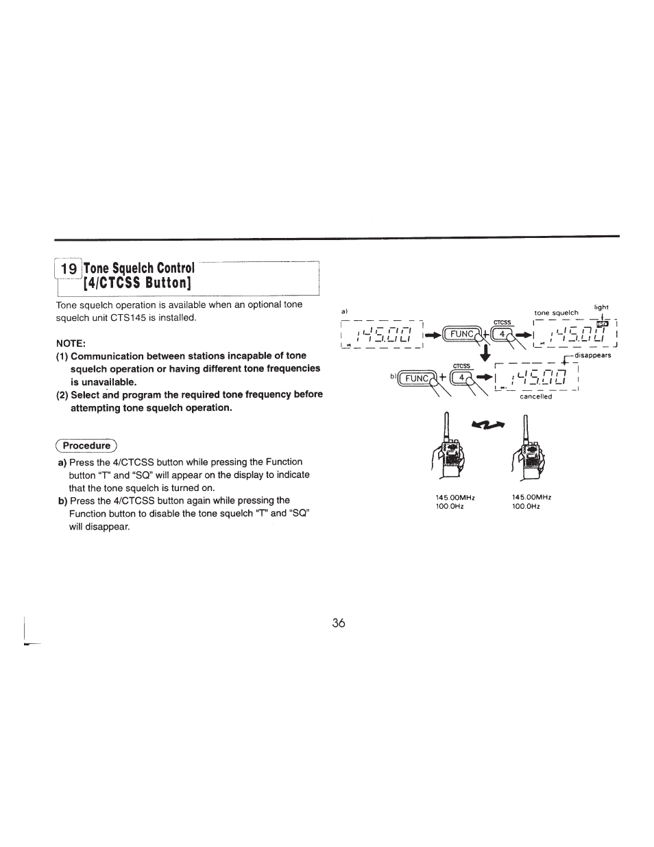 19 tone squelch control [4/ctcss button, Note, Procedure) | ADI Systems AT-201 User Manual | Page 37 / 58