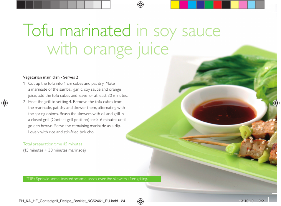 Tofu marinated in soy sauce with orange juice | Philips Gril User Manual | Page 24 / 36