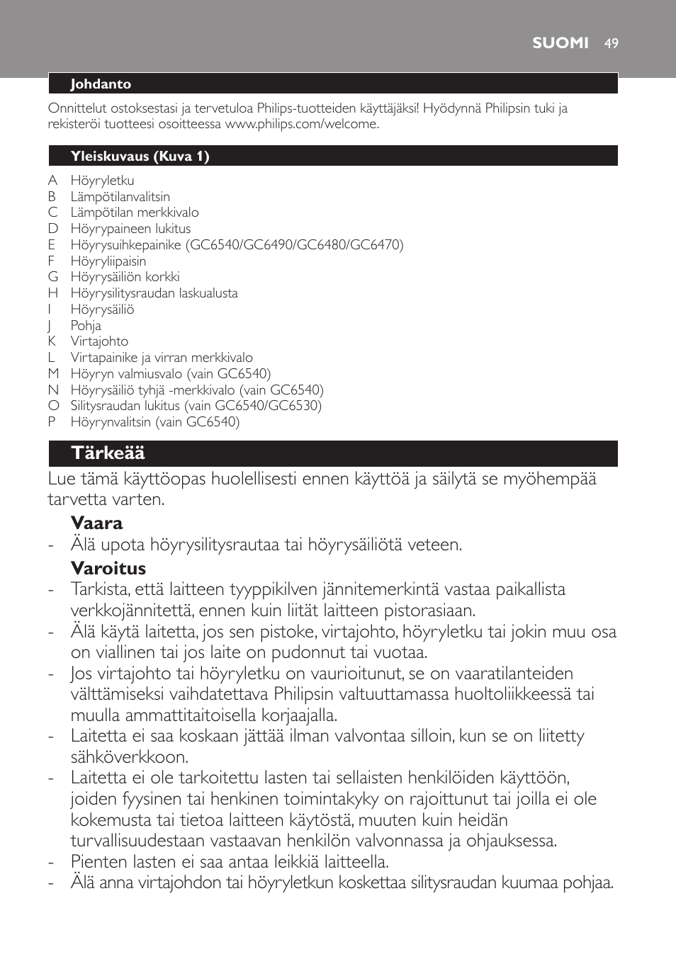 Suomi | Philips Centrale vapeur haute pression User Manual | Page 49 / 120