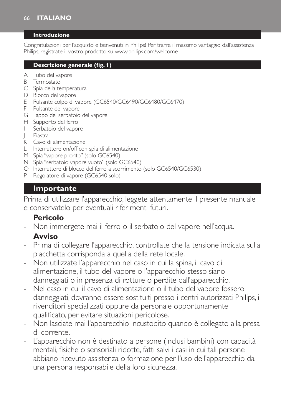 Italiano | Philips Centrale vapeur haute pression User Manual | Page 66 / 120