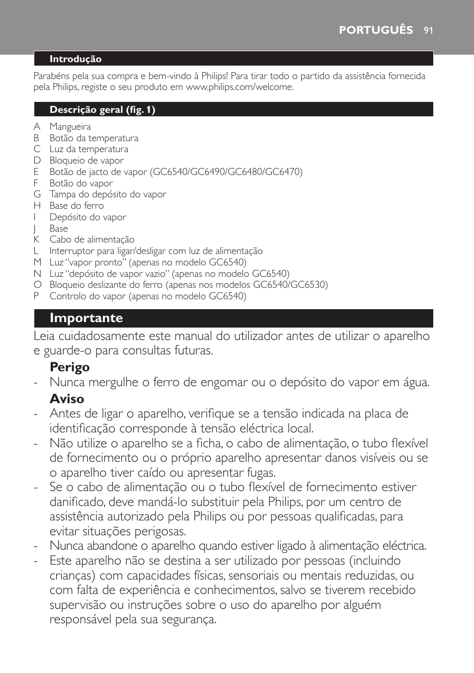 Português | Philips Centrale vapeur haute pression User Manual | Page 91 / 120