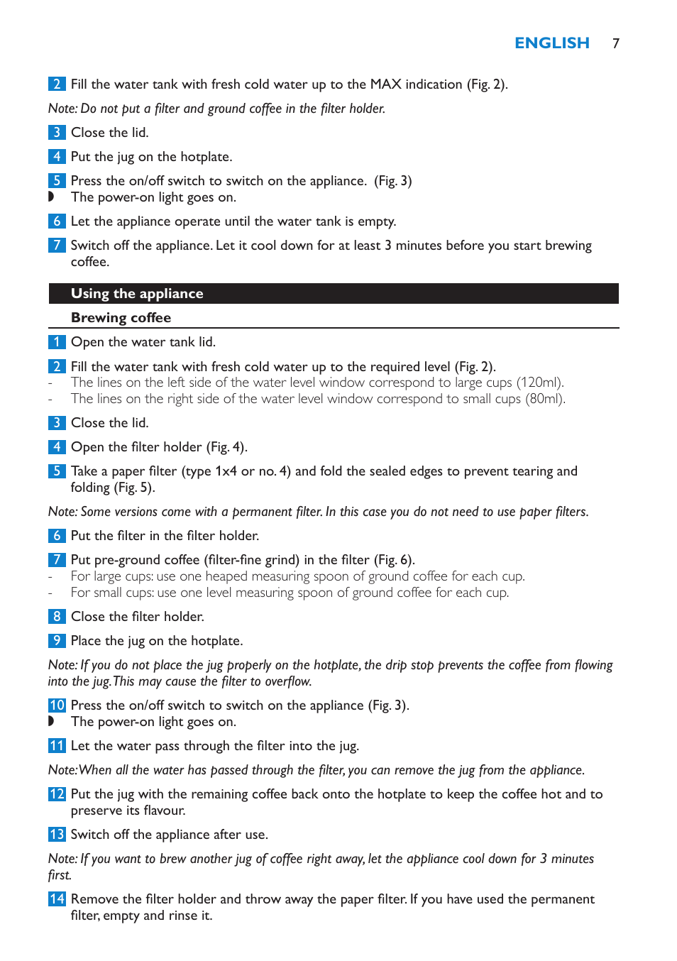 Using the appliance, Brewing coffee | Philips Cafetière User Manual | Page 7 / 70