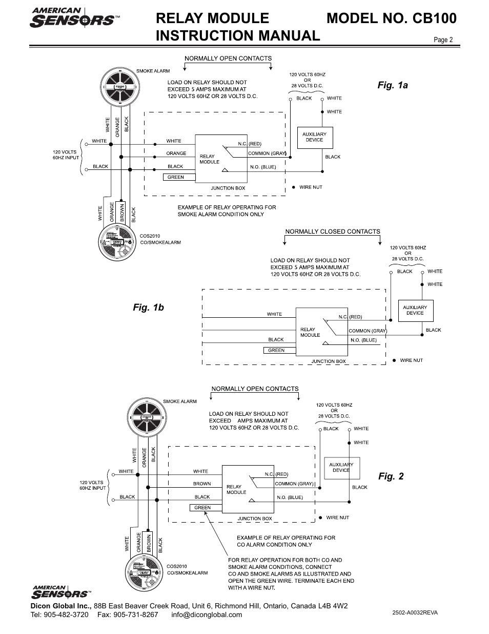 Relay module model no. cb100 instruction manual | American Sensor CB100 User Manual | Page 2 / 2
