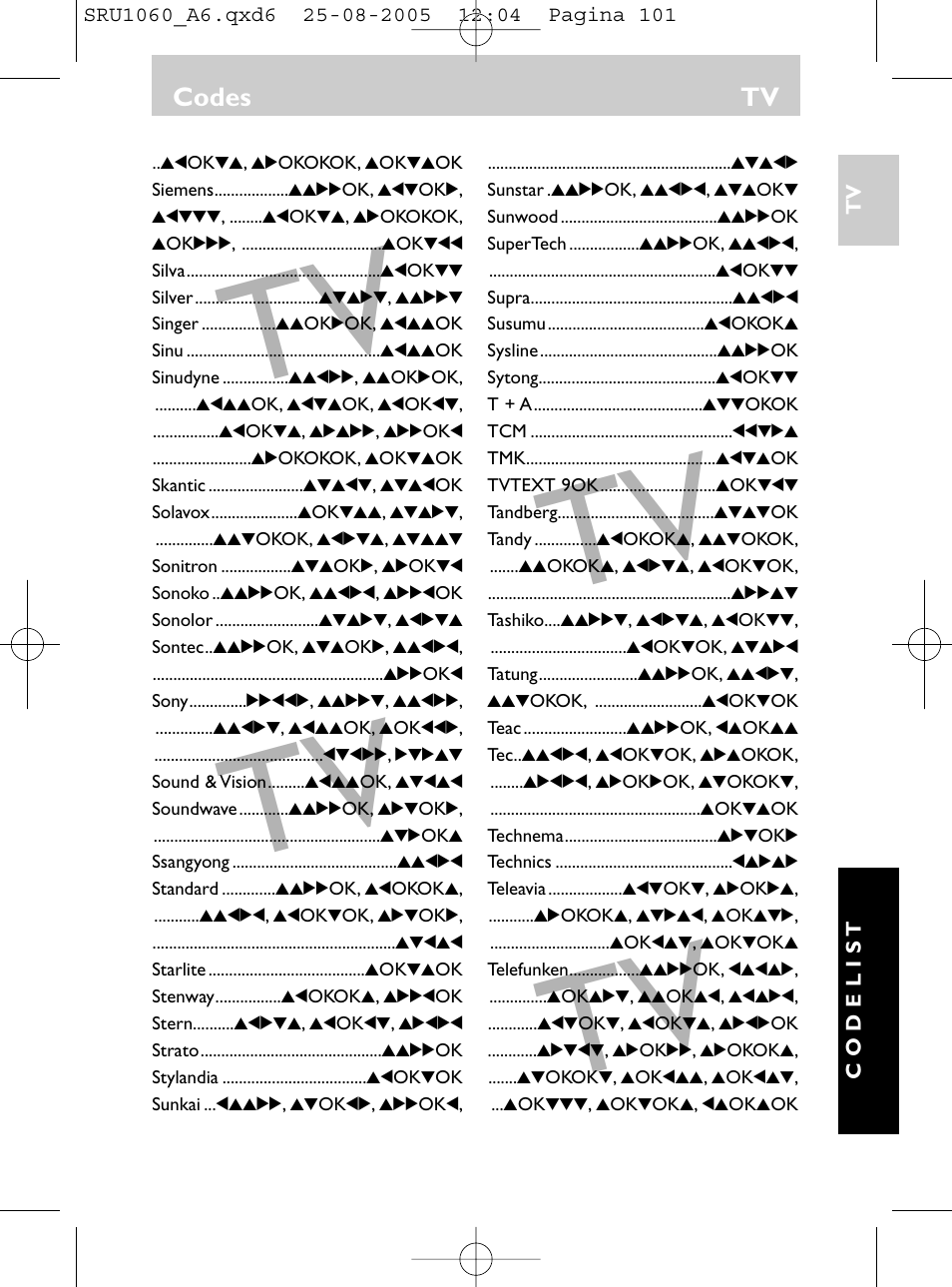 Codes tv | Philips Télécommande universelle User Manual | Page 100 / 111