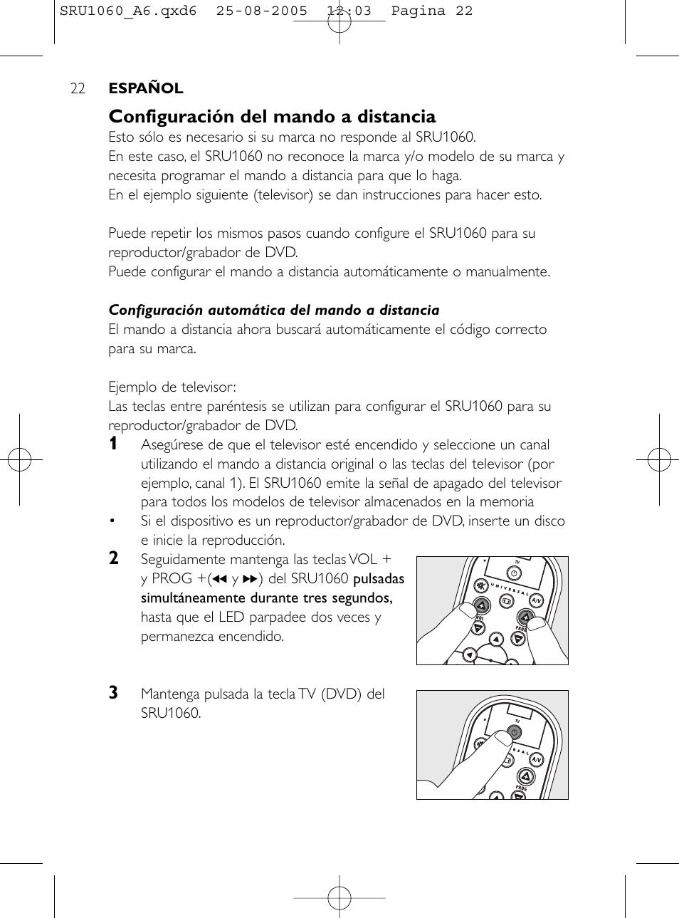 Configuración del mando a distancia | Philips Télécommande universelle User Manual | Page 21 / 111