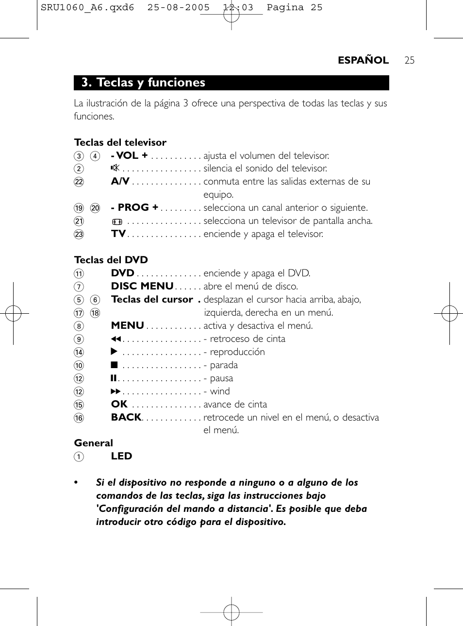 Teclas y funciones | Philips Télécommande universelle User Manual | Page 24 / 111