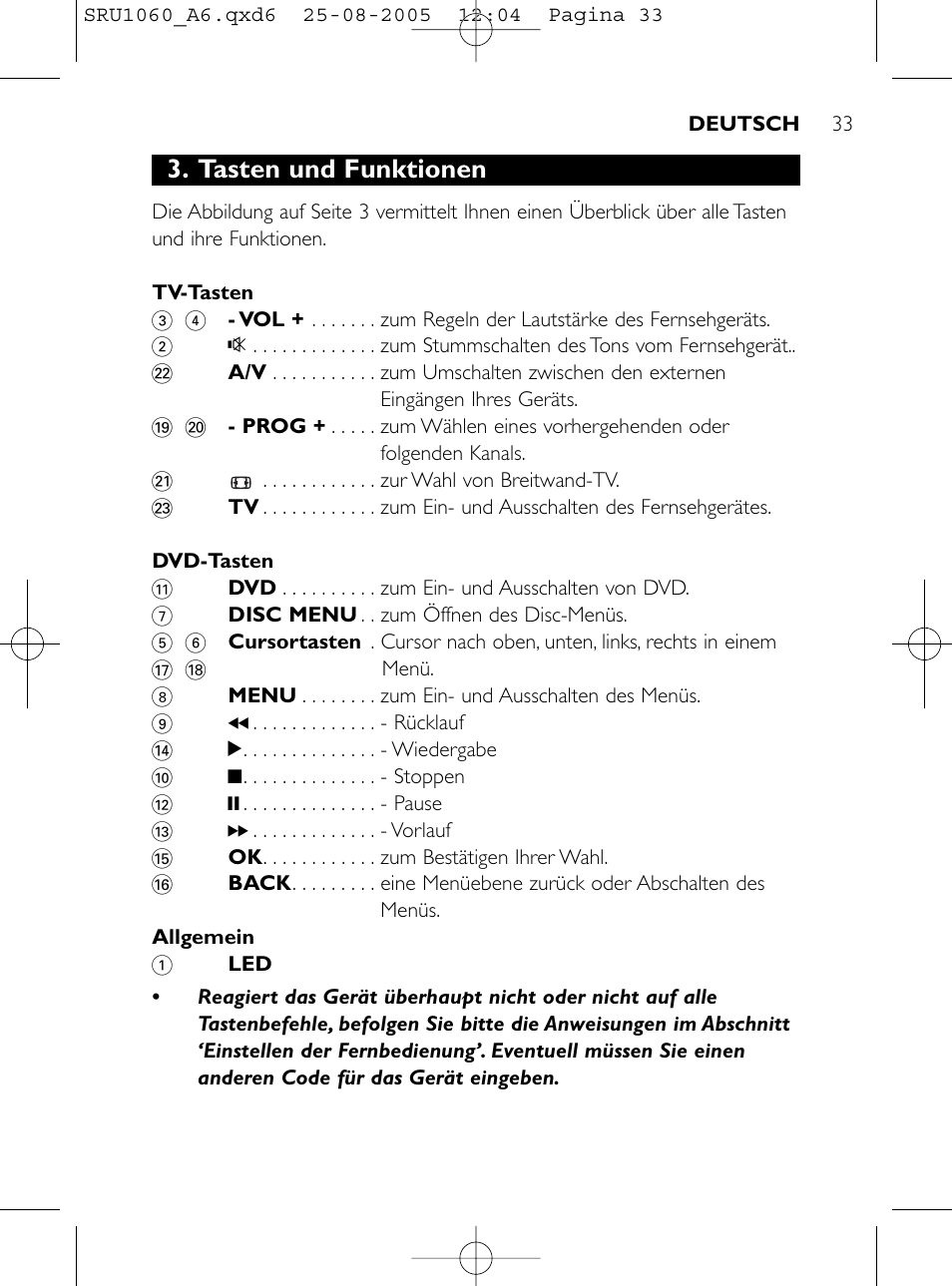 Tasten und funktionen | Philips Télécommande universelle User Manual | Page 32 / 111