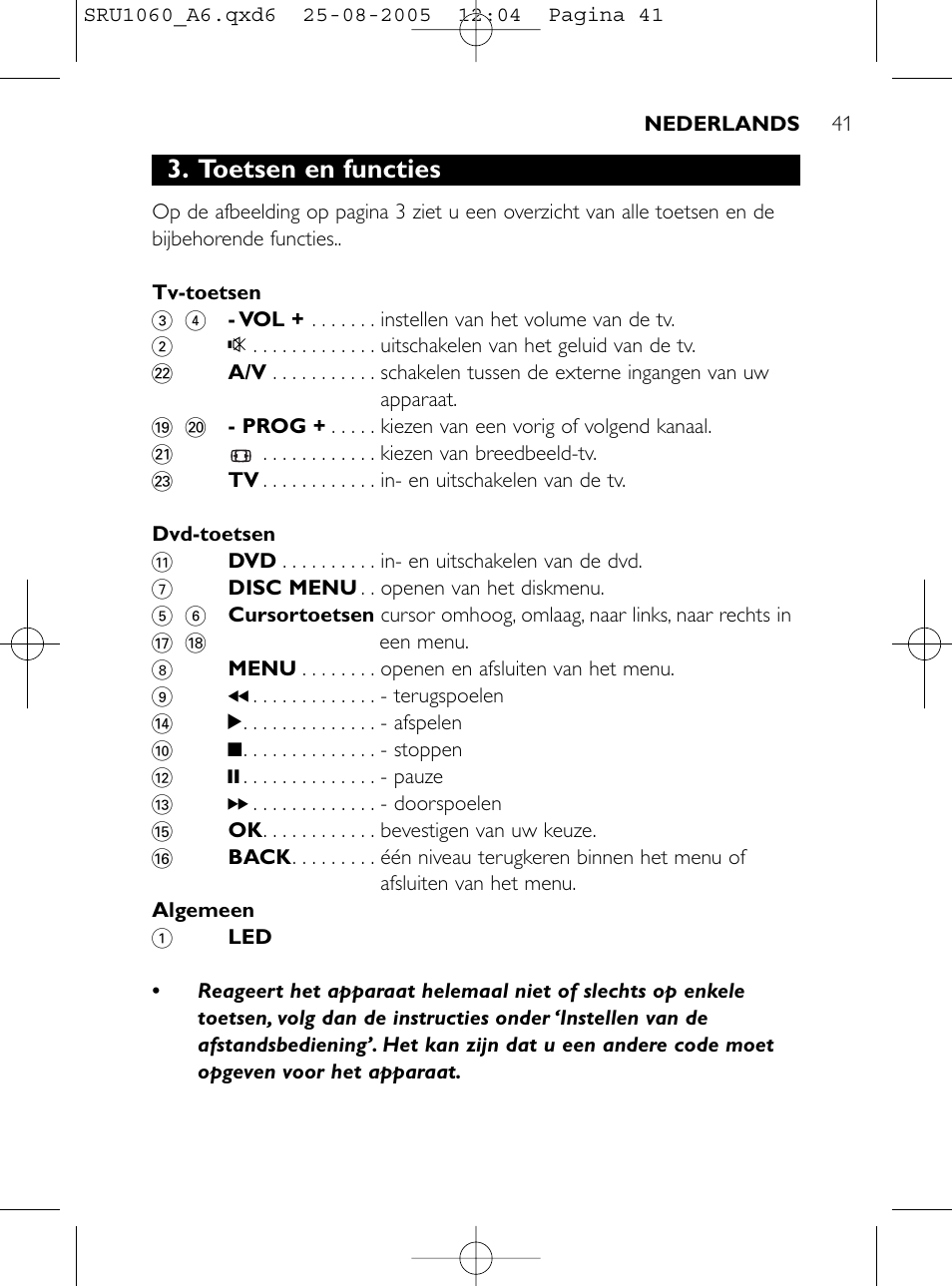 Toetsen en functies | Philips Télécommande universelle User Manual | Page 40 / 111