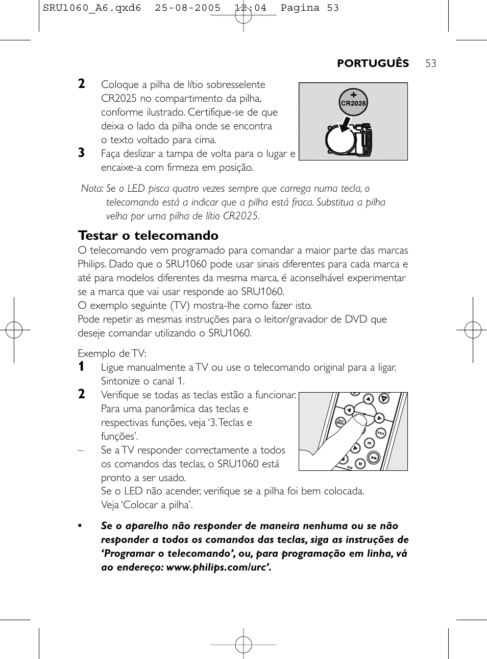 Testar o telecomando | Philips Télécommande universelle User Manual | Page 52 / 111