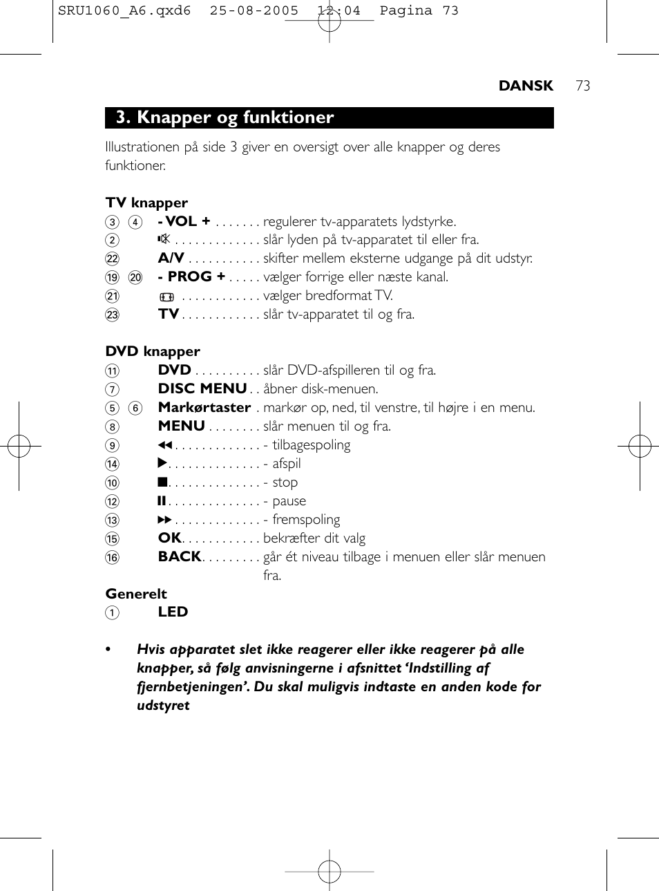 Knapper og funktioner | Philips Télécommande universelle User Manual | Page 72 / 111