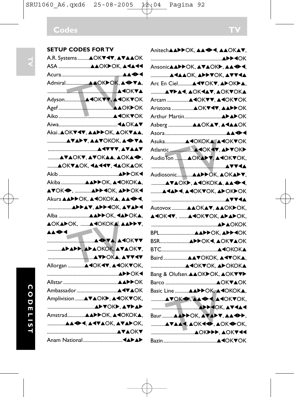 Codes tv | Philips Télécommande universelle User Manual | Page 91 / 111