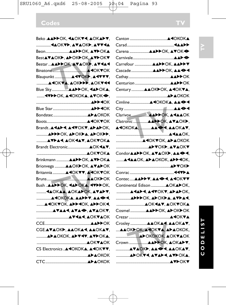 Codes tv | Philips Télécommande universelle User Manual | Page 92 / 111