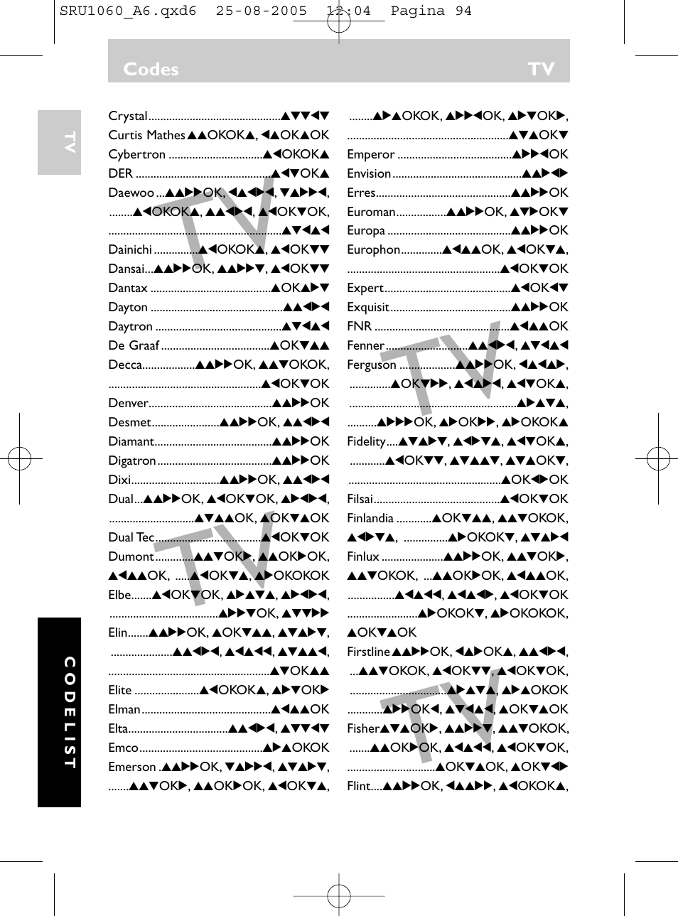 Codes tv | Philips Télécommande universelle User Manual | Page 93 / 111