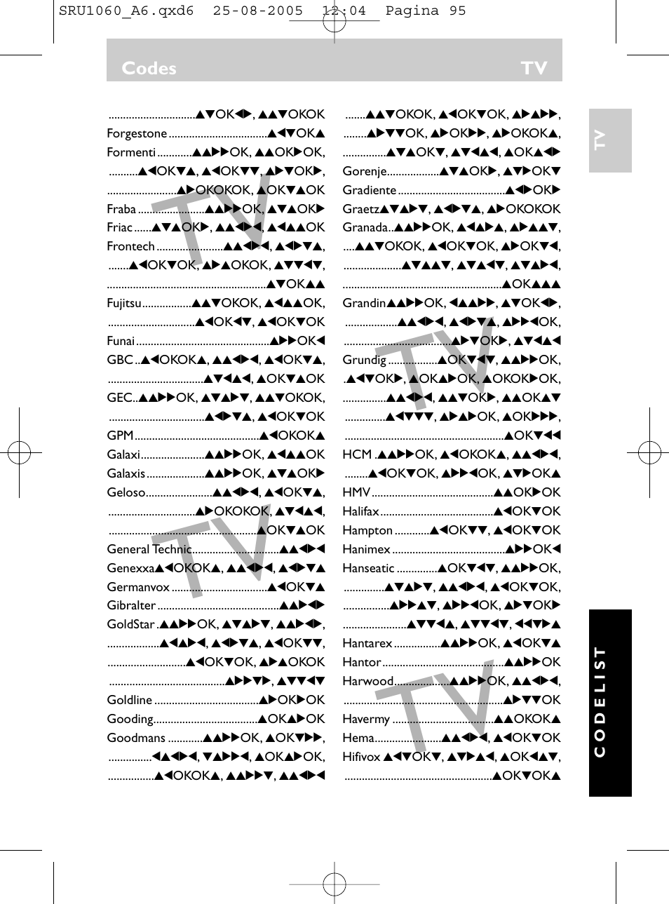 Codes tv | Philips Télécommande universelle User Manual | Page 94 / 111