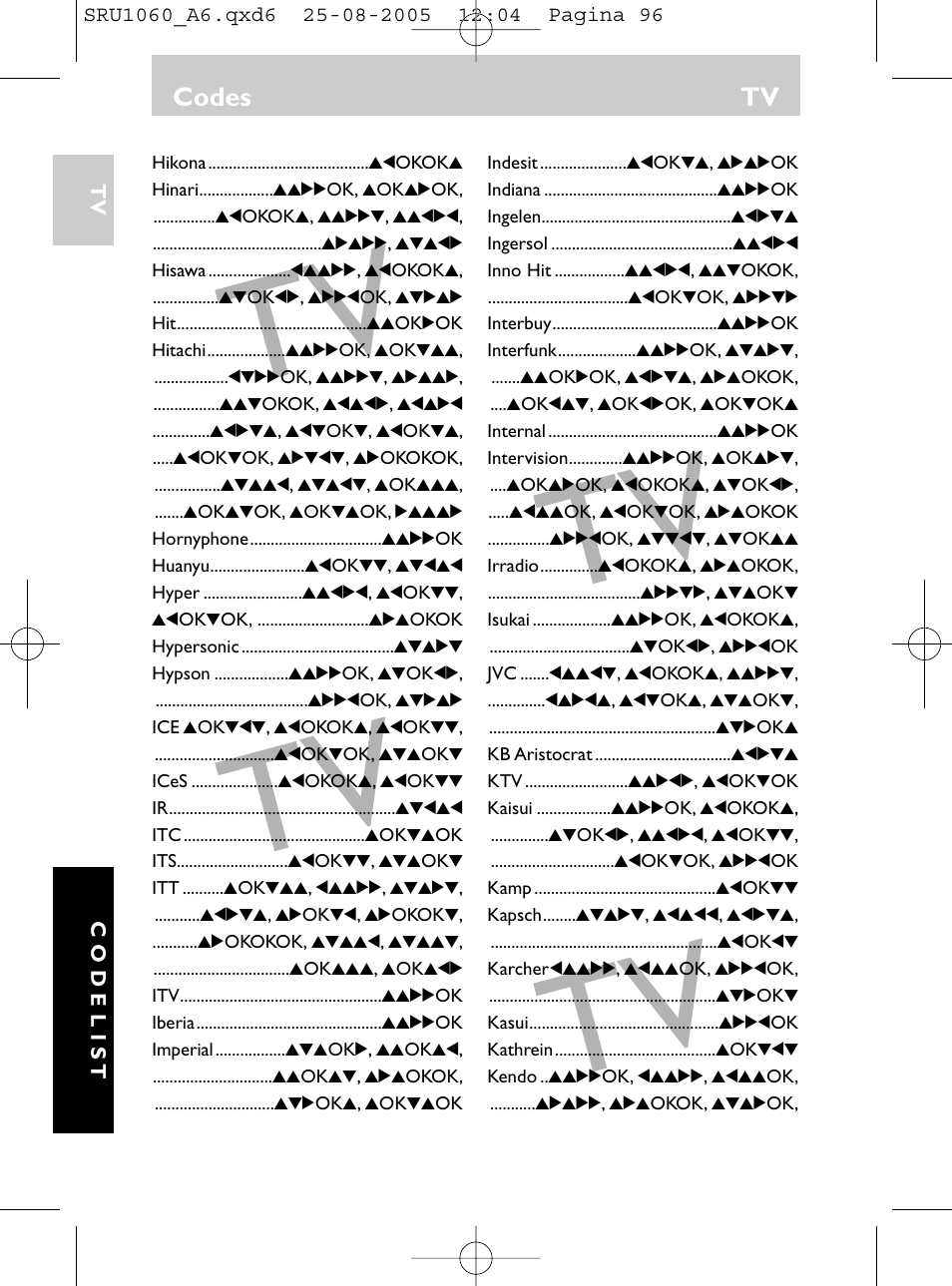 Codes tv | Philips Télécommande universelle User Manual | Page 95 / 111