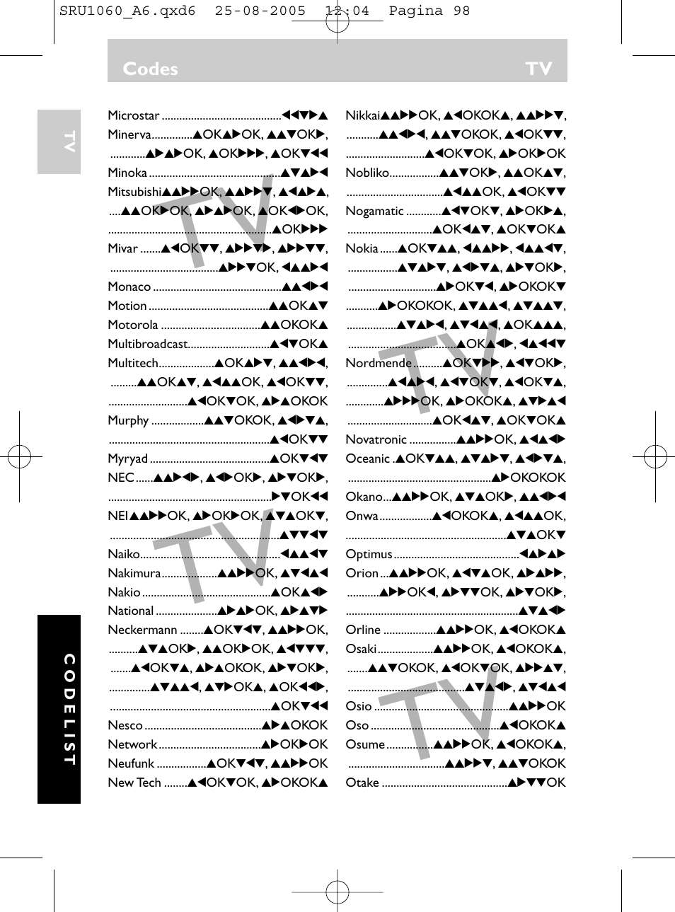 Codes tv | Philips Télécommande universelle User Manual | Page 97 / 111