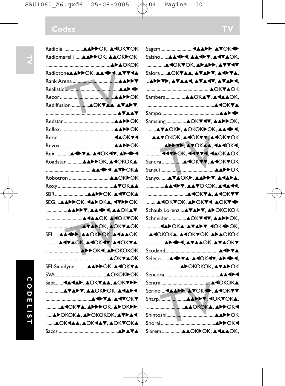 Codes tv | Philips Télécommande universelle User Manual | Page 99 / 111