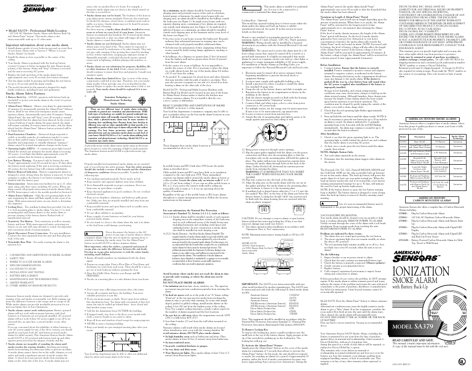 American Sensor 120 VAC HARDWIRE SA379 User Manual | 1 page