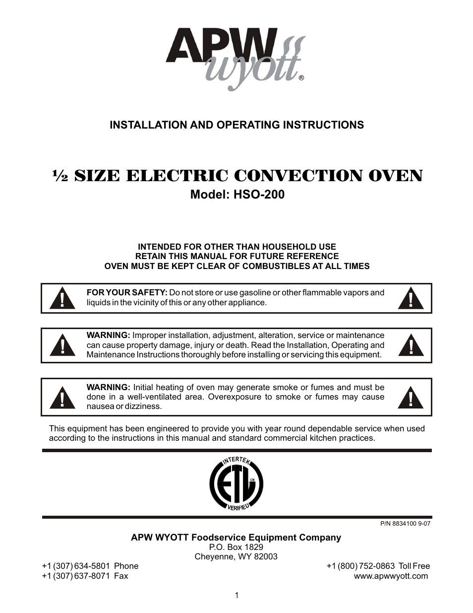 APW HSO-200 User Manual | 12 pages