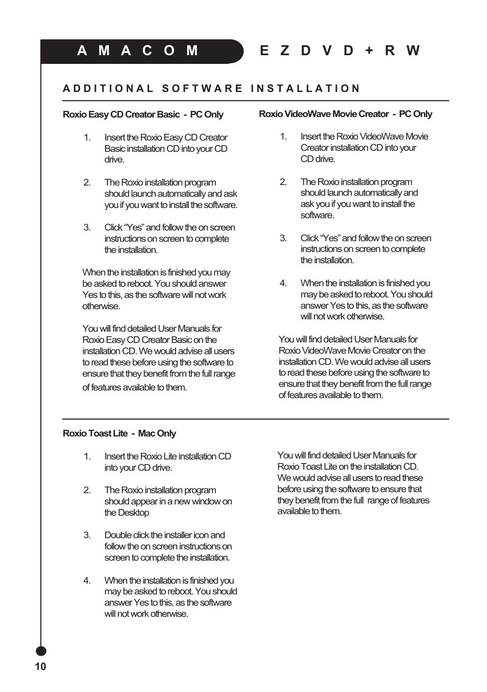 Amacom Technologies EZDVD+RW User Manual | Page 10 / 20