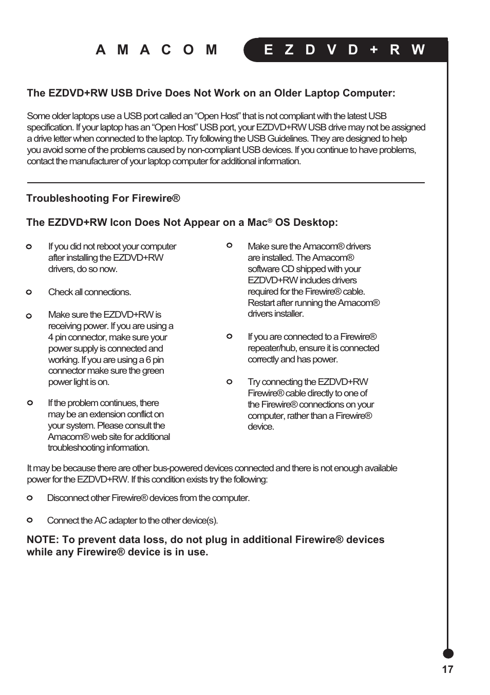 Amacom Technologies EZDVD+RW User Manual | Page 17 / 20