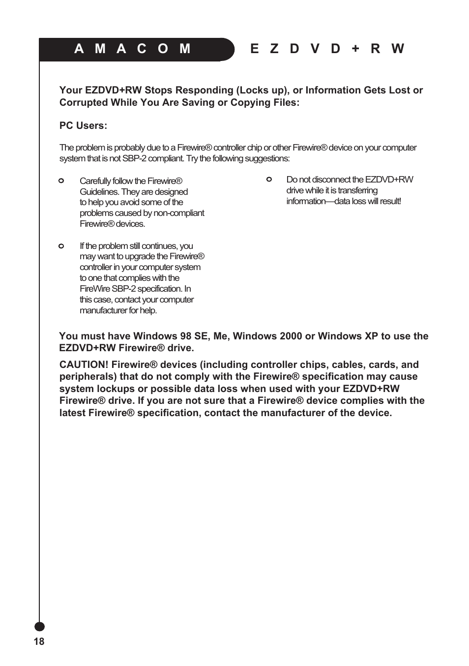 Amacom Technologies EZDVD+RW User Manual | Page 18 / 20
